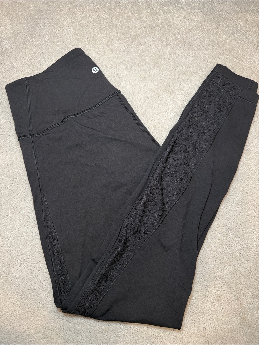 lululemon athletica Black High-Waist Leggings with Lace Panel